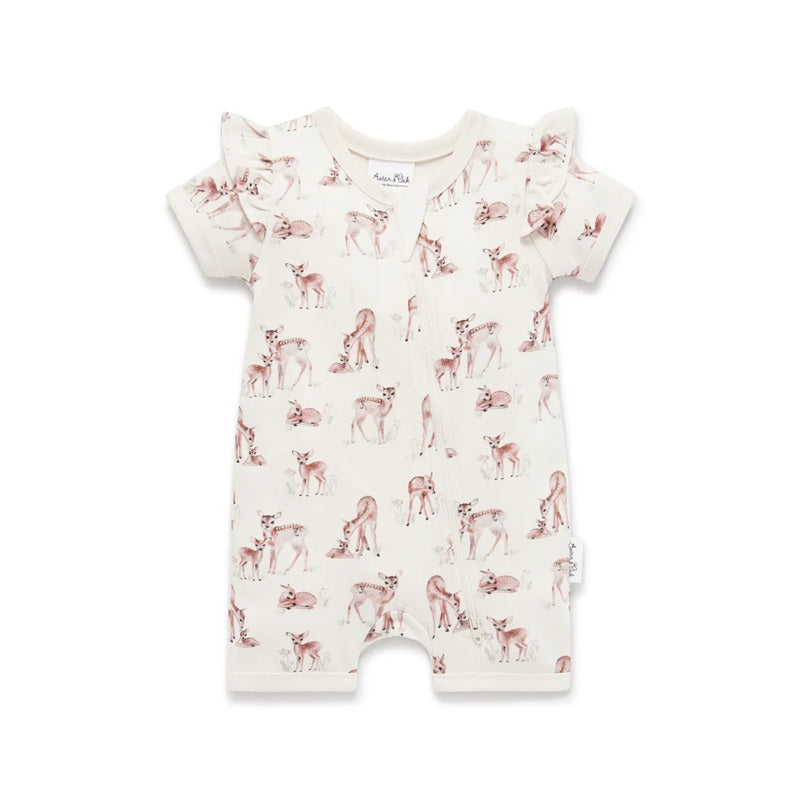 Aster & Oak Fawn Meadow Zip Romper - Natural