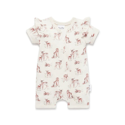 Aster & Oak Fawn Meadow Zip Romper - Natural
