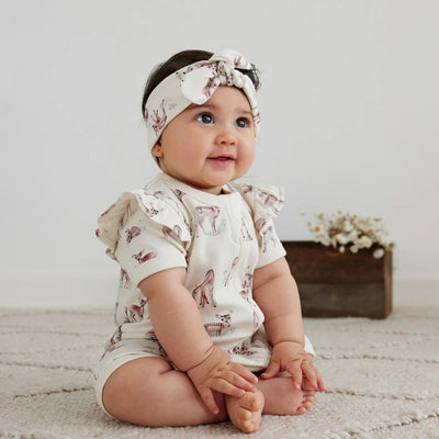 Aster & Oak Fawn Meadow Zip Romper - Natural