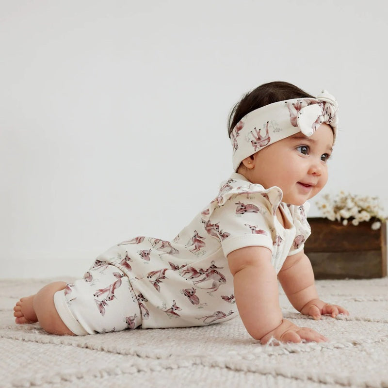 Aster & Oak Fawn Meadow Zip Romper - Natural