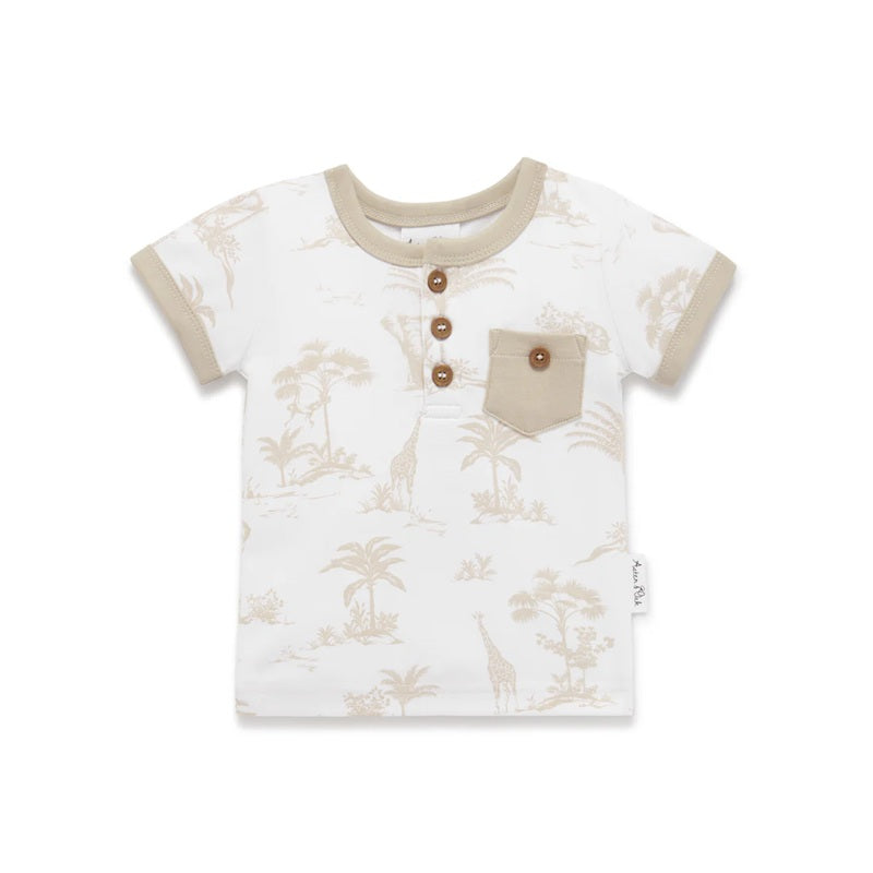 Aster & Oak Jungle AOP Henley Top - White