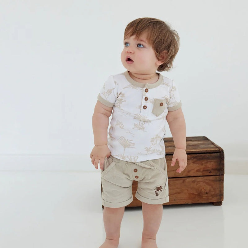 Aster & Oak Jungle AOP Henley Top - White