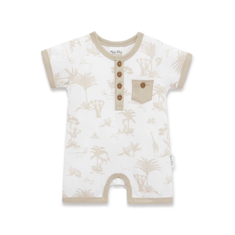 Aster & Oak Jungle Henley Romper - White