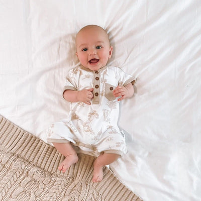 Aster & Oak Jungle Henley Romper - White