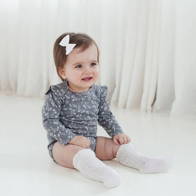 Aster & Oak Mia Floral Flutter Onesie - Dark Sage