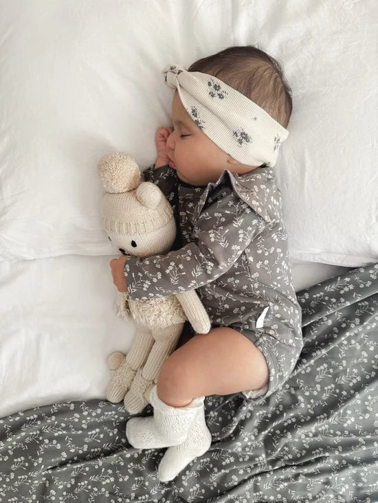 Aster & Oak Mia Floral Flutter Onesie - Dark Sage