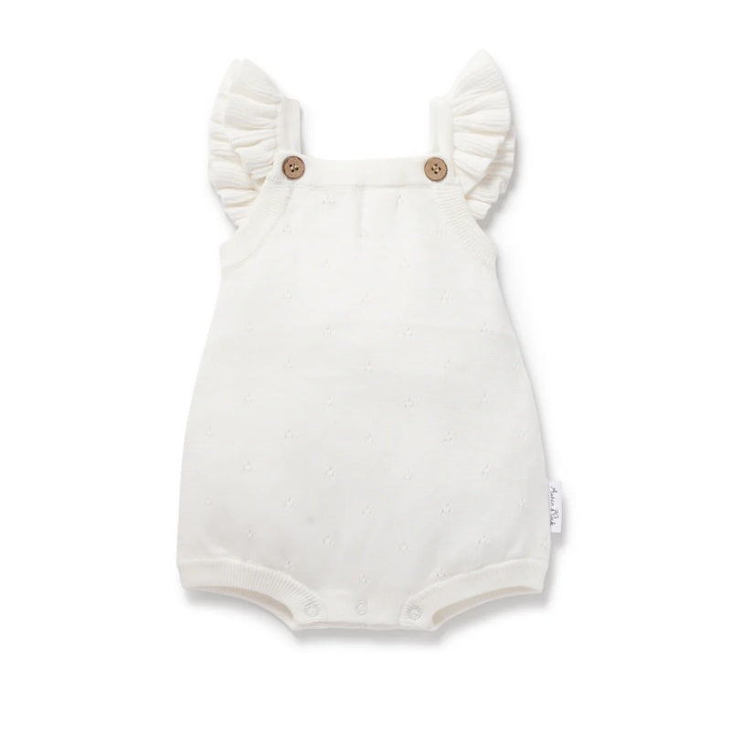 Aster & Oak Ivory Pointelle Knit Romper - Ivory