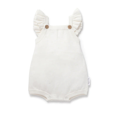 Aster & Oak Ivory Pointelle Knit Romper - Ivory
