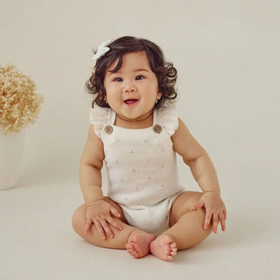 Aster & Oak Ivory Pointelle Knit Romper - Ivory