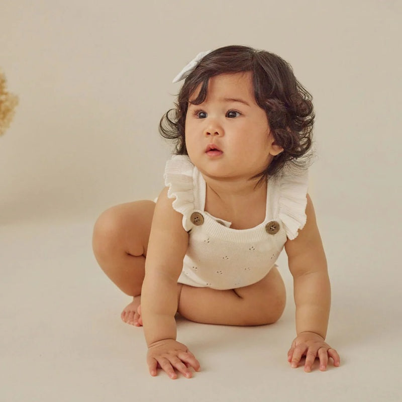 Aster & Oak Ivory Pointelle Knit Romper - Ivory