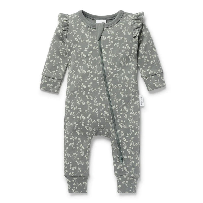 Aster & Oak Mia Floral Zip Romper - Dark Sage