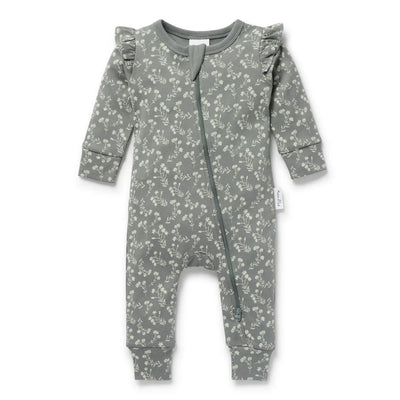 Aster & Oak Mia Floral Zip Romper - Dark Sage