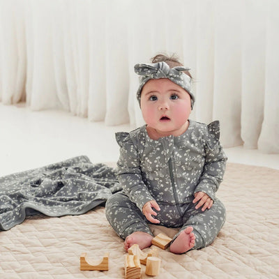 Aster & Oak Mia Floral Zip Romper - Dark Sage