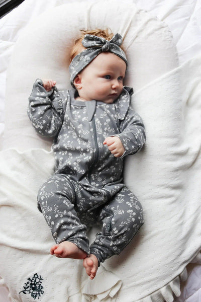 Aster & Oak Mia Floral Zip Romper - Dark Sage