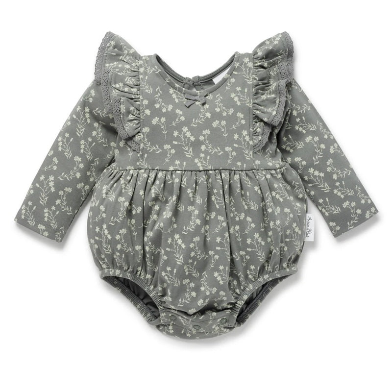 Aster & Oak Mia Floral Bubble Romper - Dark Sage