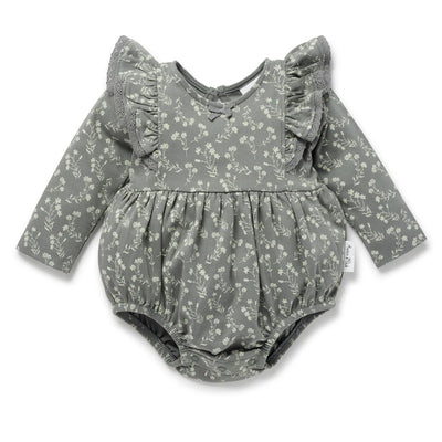 Aster & Oak Mia Floral Bubble Romper - Dark Sage