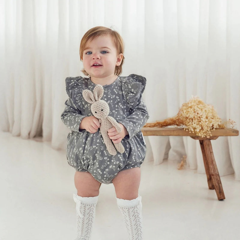 Aster & Oak Mia Floral Bubble Romper - Dark Sage