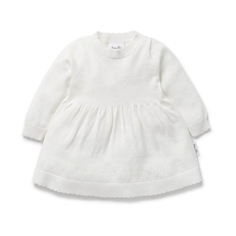 Aster & Oak Ivory Pointelle Knit Dress - White