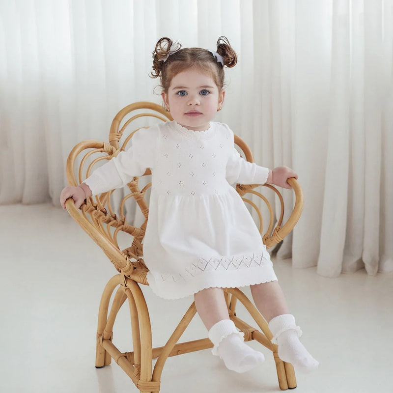 Aster & Oak Ivory Pointelle Knit Dress - White