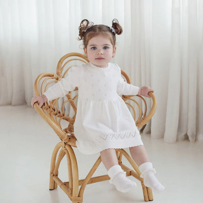 Aster & Oak Ivory Pointelle Knit Dress - White