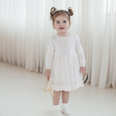 Aster & Oak Ivory Pointelle Knit Dress - White