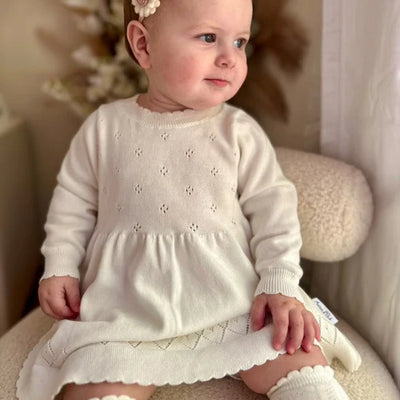 Aster & Oak Ivory Pointelle Knit Dress - White