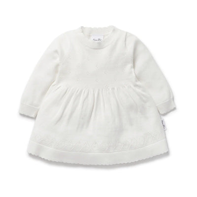 Aster & Oak Ivory Pointelle Knit Dress - White