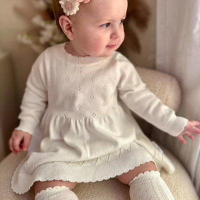 Aster & Oak Ivory Pointelle Knit Dress - White