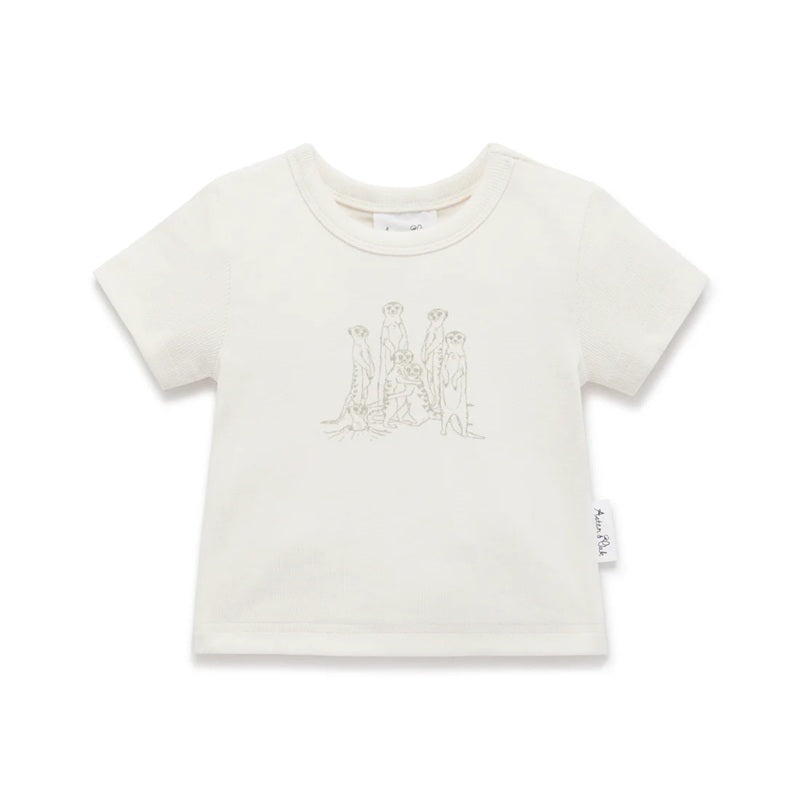 Aster & Oak Meerkat Print Rib Tee - Natural