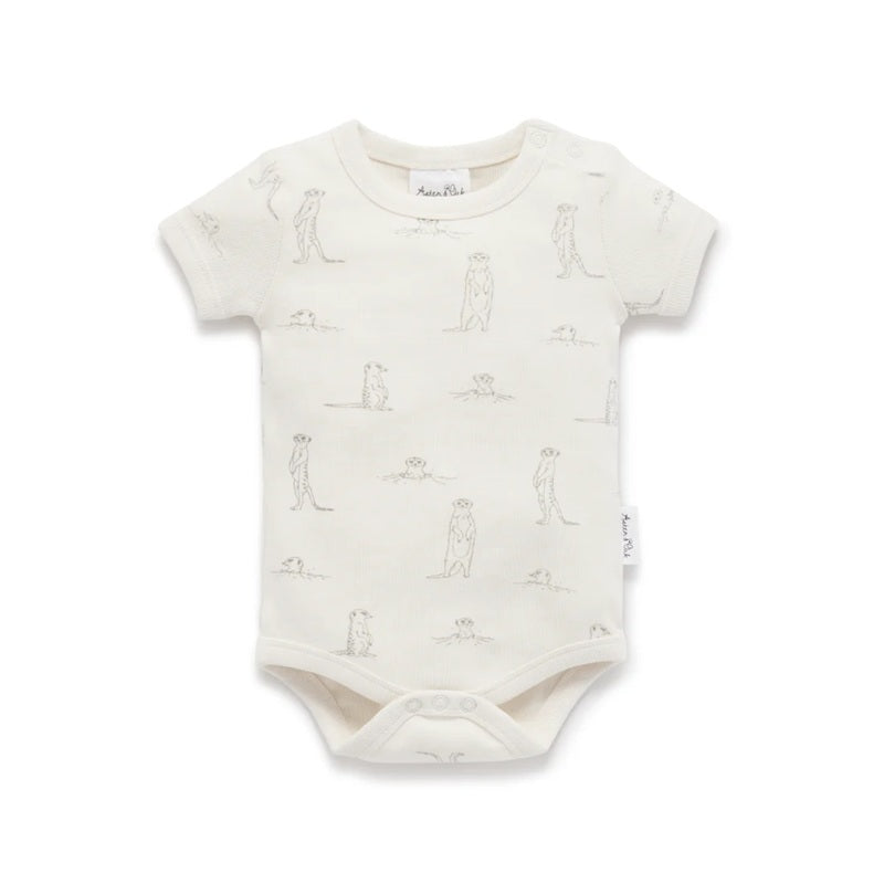 Aster & Oak Meerkat Rib AOP Onesie - Natural