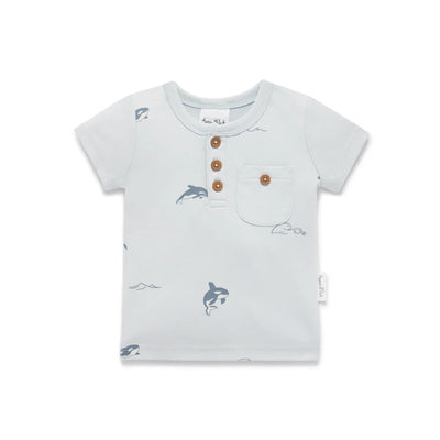 Aster & Oak Orca AOP Henley Tee - Blue