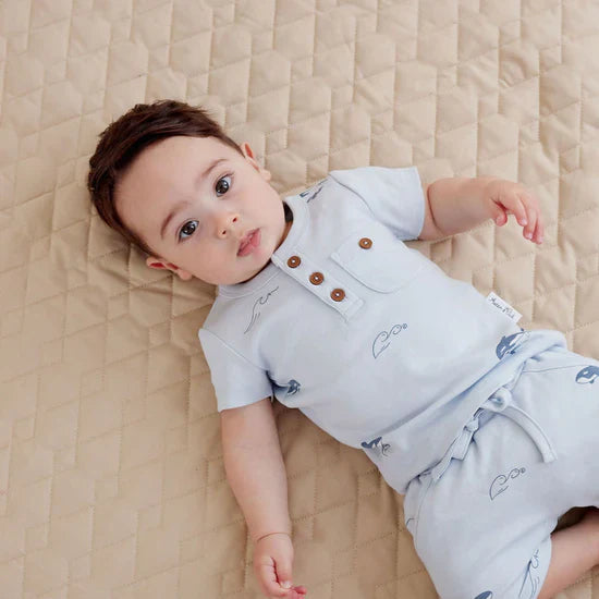 Aster & Oak Orca AOP Henley Tee - Blue