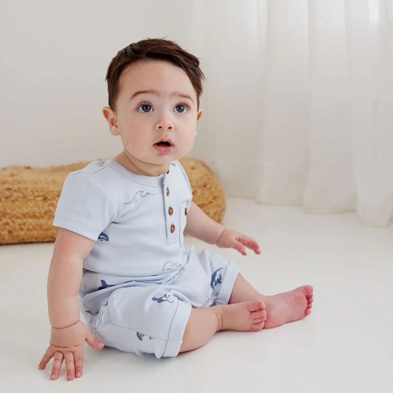 Aster & Oak Orca AOP Henley Tee - Blue