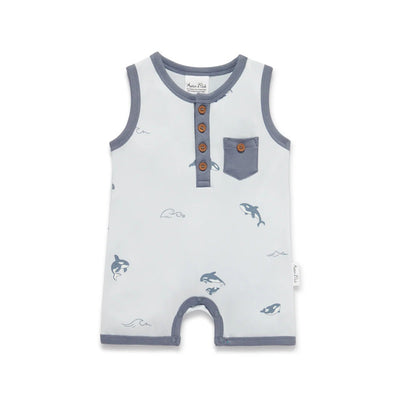 Aster & Oak Orca Henley Romper - Blue