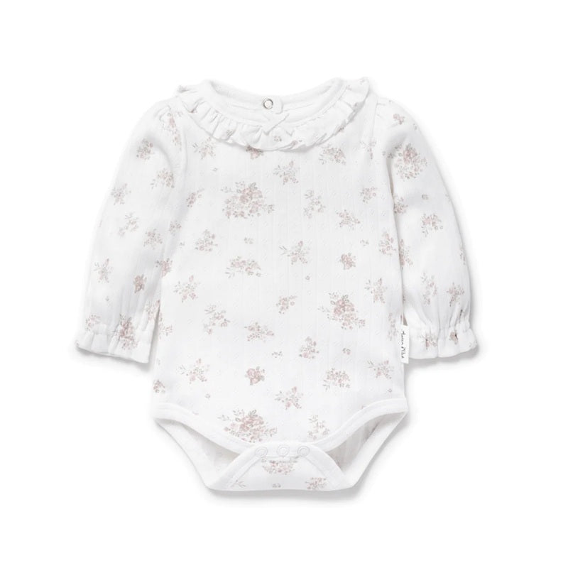 Aster & Oak Posie Floral Pointelle Flutter Onesie - White