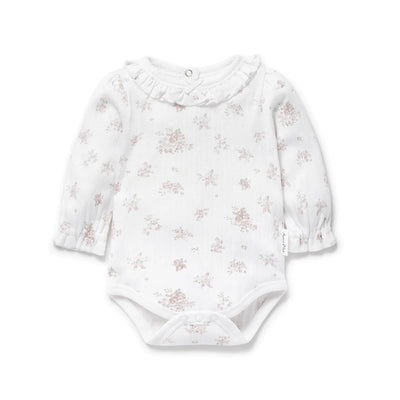 Aster & Oak Posie Floral Pointelle Flutter Onesie - White