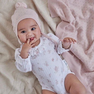 Aster & Oak Posie Floral Pointelle Flutter Onesie - White