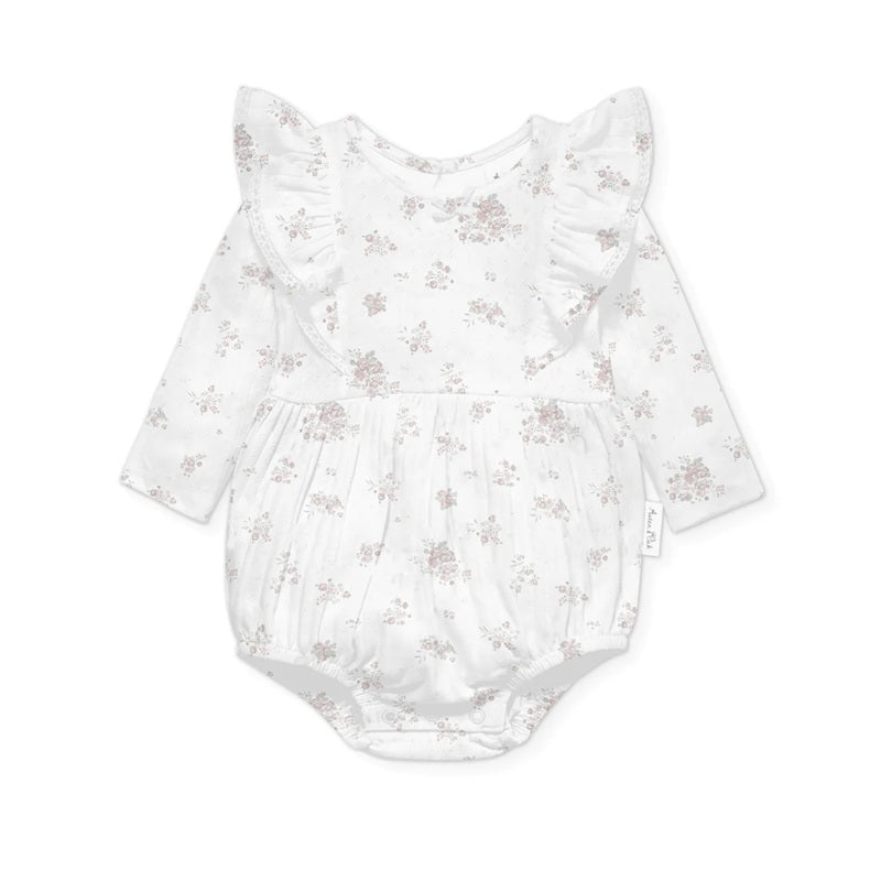 Aster & Oak Posie Floral Pointelle Bubble Romper - White