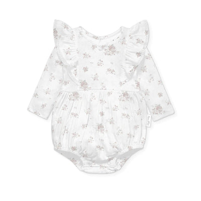 Aster & Oak Posie Floral Pointelle Bubble Romper - White