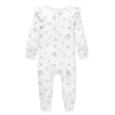 Aster & Oak Posie Floral Pointelle Zip Romper - White