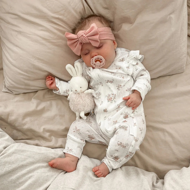 Aster & Oak Posie Floral Pointelle Zip Romper - White