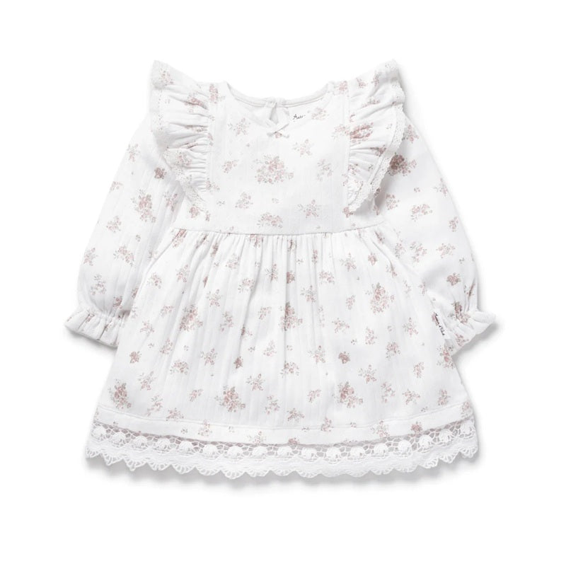 Aster & Oak Posie Floral Pointelle Ruffle Dress - White