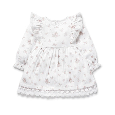 Aster & Oak Posie Floral Pointelle Ruffle Dress - White