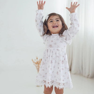 Aster & Oak Posie Floral Pointelle Ruffle Dress - White