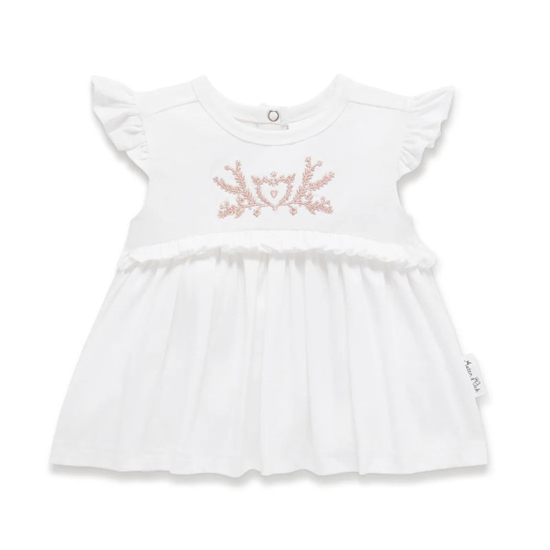 Aster & Oak Embroidered Ruffle Top - White