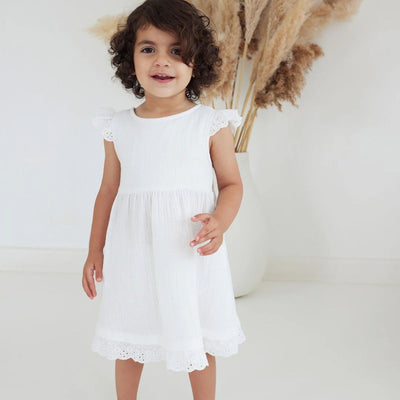 Aster & Oak White Muslin Flutter Dress