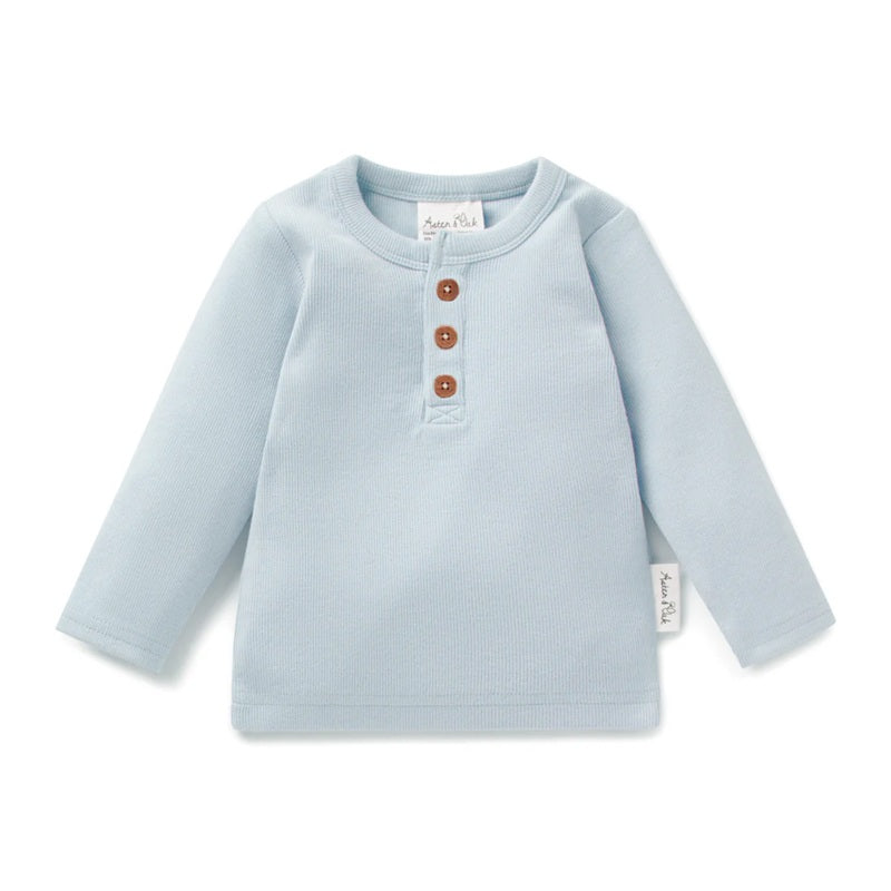 Aster & Oak Winter Sky Rib Henley Top - Blue