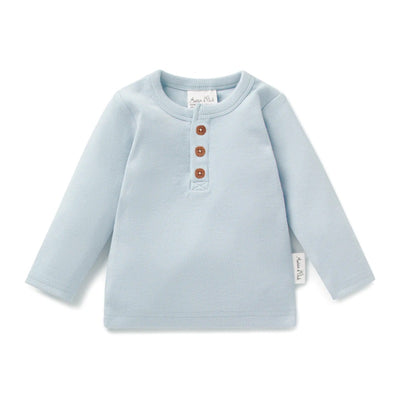 Aster & Oak Winter Sky Rib Henley Top - Blue