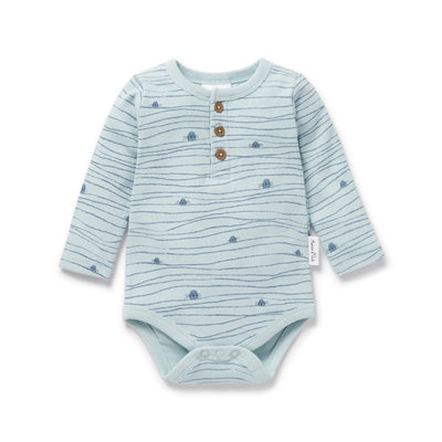 Aster & Oak Striped Seal Rib Henley Onesie - Blue
