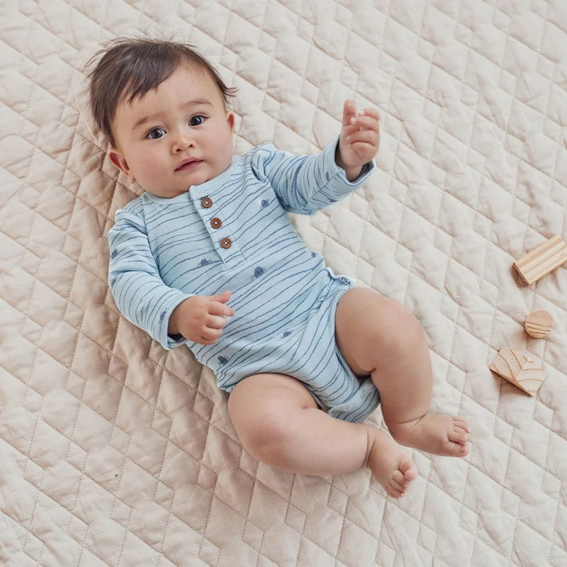 Aster & Oak Striped Seal Rib Henley Onesie - Blue